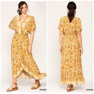 Boho Chic Mustard Kimono Top Ruffle Maxi Dress